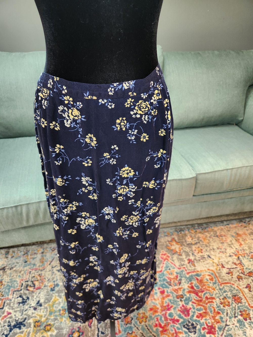 Christopher & Banks Navy & Yellow Floral Maxi Skirt Vintage Good Condition Sz 10